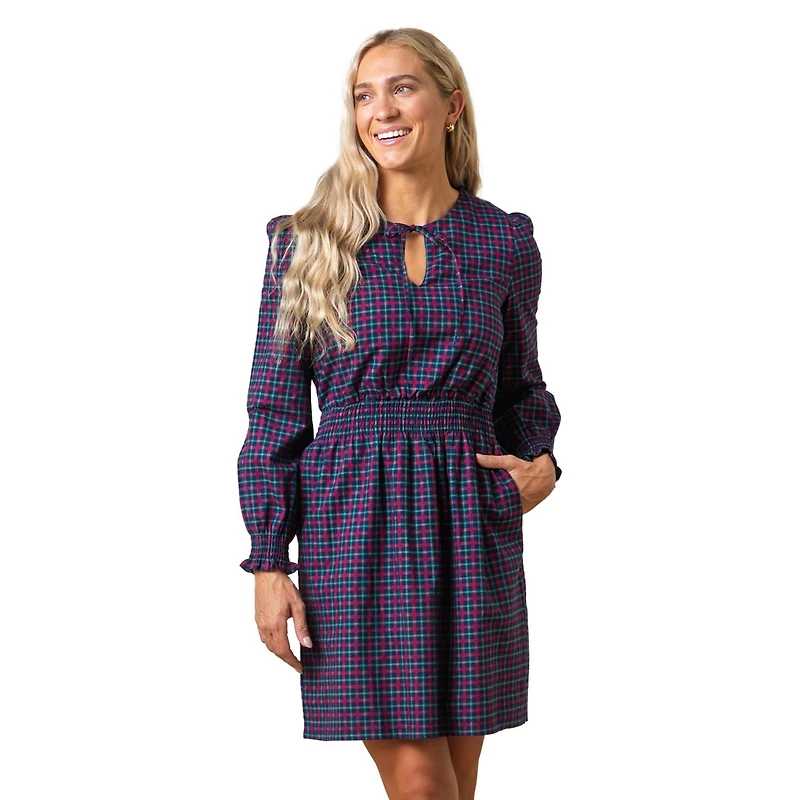 Hope & Henry Women's Long Sleeve Smocked Waist Keyhole Dress