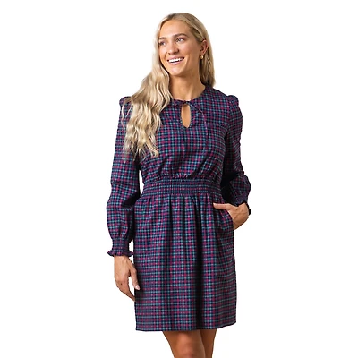 Hope & Henry Women's Long Sleeve Smocked Waist Keyhole Dress