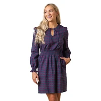 Hope & Henry Women's Long Sleeve Smocked Waist Keyhole Dress