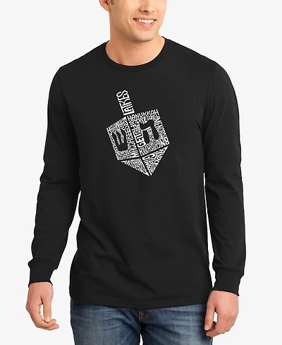 La Pop Art Men's Hanukkah Dreidel Word Long Sleeve T-shirt