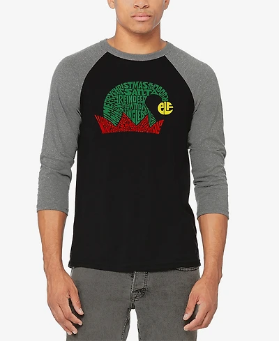 La Pop Art Men's Christmas Elf Hat Raglan Baseball Word T-shirt