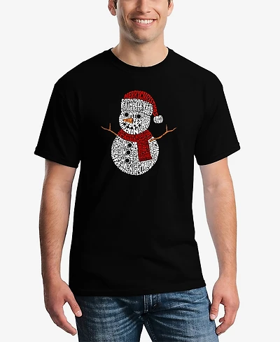 La Pop Art Men's Christmas Snowman Printed Word T-shirt