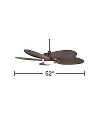 52" Casa Vieja Breeze Tropical Indoor Outdoor Ceiling Fan with Led Light Remote Oil Brushed Bronze Palm Leaf Glass Damp Rated for Patio Exterior