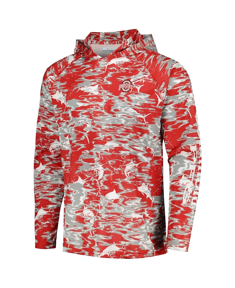 Men's Columbia Scarlet Ohio State Buckeyes Pfg Terminal Tackle Omni-Shade Rippled Long Sleeve Hooded T-shirt