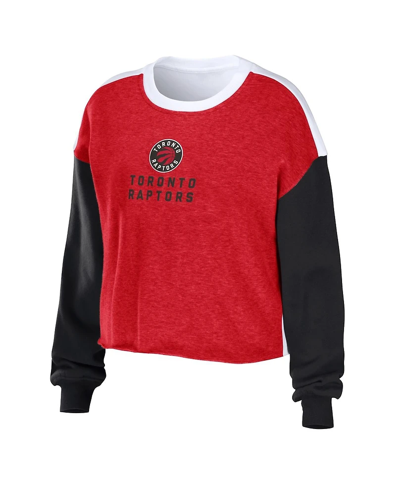 Women's Wear by Erin Andrews Heather Red Toronto Raptors Mixed Letter Cropped Pullover Sweatshirt