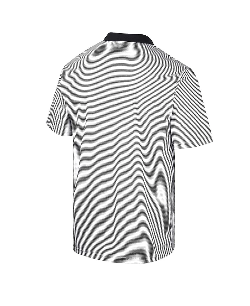 Men's Colosseum White, Black Oregon Ducks Print Stripe Polo Shirt