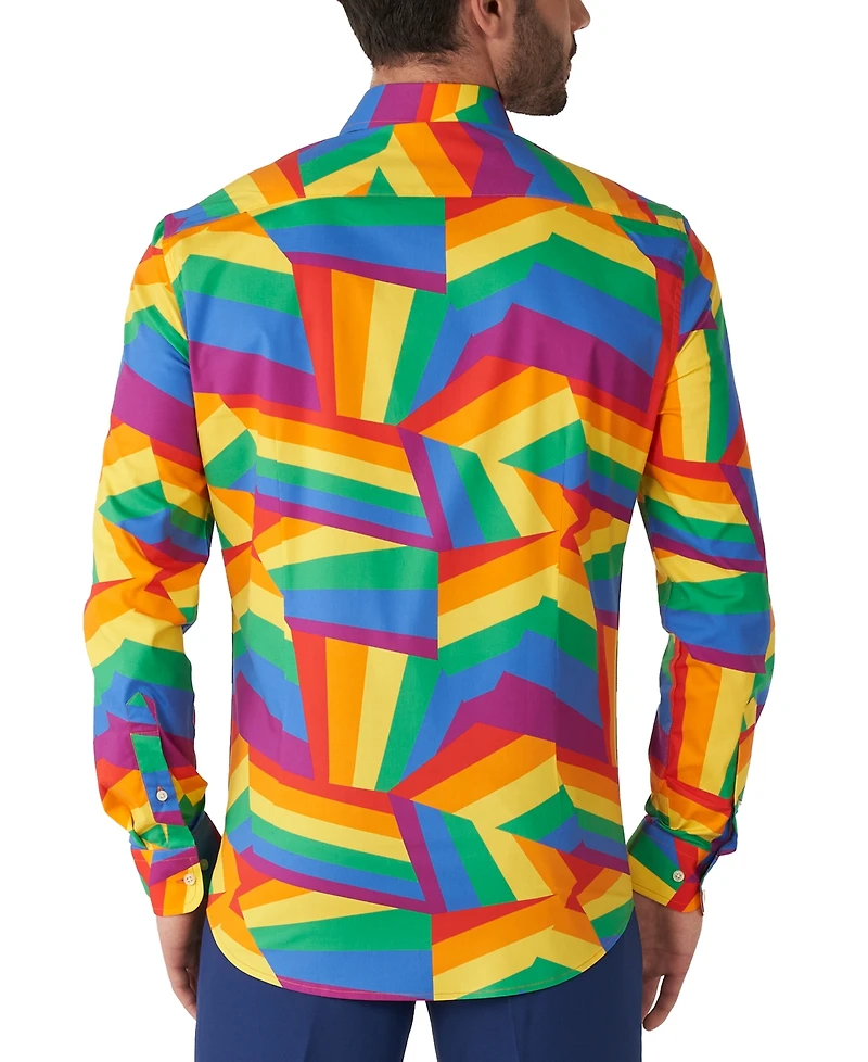OppoSuits Men's Zig Zag Rainbow Shirt - Perfect For Pride Including 1 Button-Up Long sleeve