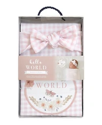 Living Textiles Baby Girls Hello World Gift Set, 3 Piece