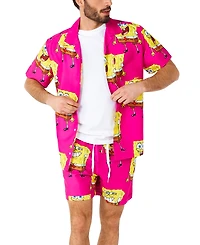 OppoSuits Men's Hawaiian 2 Piece Set - SpongeBob Beach Swim Wear - Slim Fit - Includes Short Sleeve Shirt and Shorts