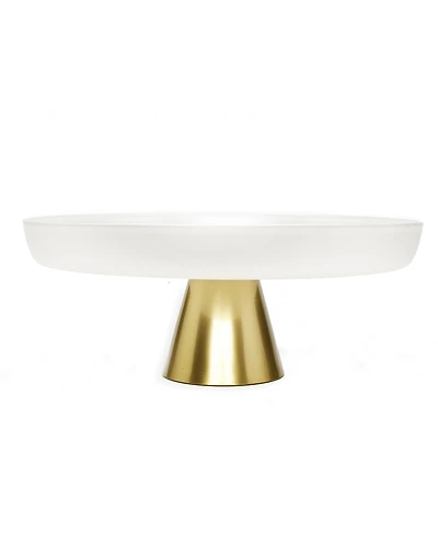 Classic Touch White Glass Cake Plate on Stem, 13.5" D