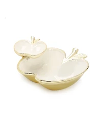 Two Apple Dish with Gold-Tone
