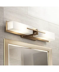 Possini Euro Design Midtown Modern Wall Light Burnished Brass Gold Metal Hardwired 23.5" 2-Light Fixture White Glass Shade for Bedroom Bedside Bathroo