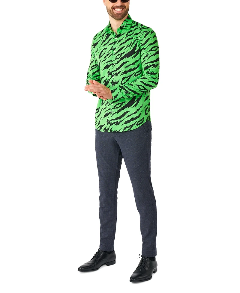OppoSuits Men's Shirt - Long Sleeved Wild Animal Print Party Outfit Neon Green Retro 80's Clothing