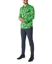 OppoSuits Men's Shirt - Long Sleeved Wild Animal Print Party Outfit Neon Green Retro 80's Clothing