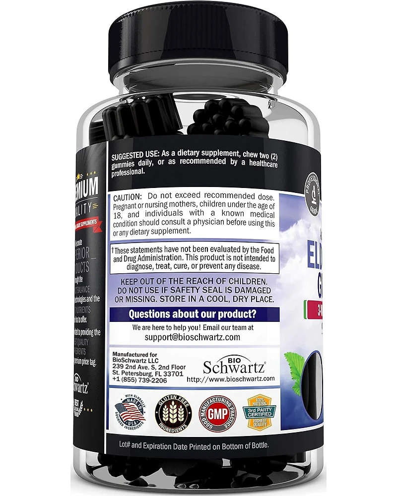 BioSchwartz Elderberry Gummies with Zinc and Vitamin C for Adults & Kids | Natural Immune Support | Black Sambucus Elderberries, Powerful Multimineral
