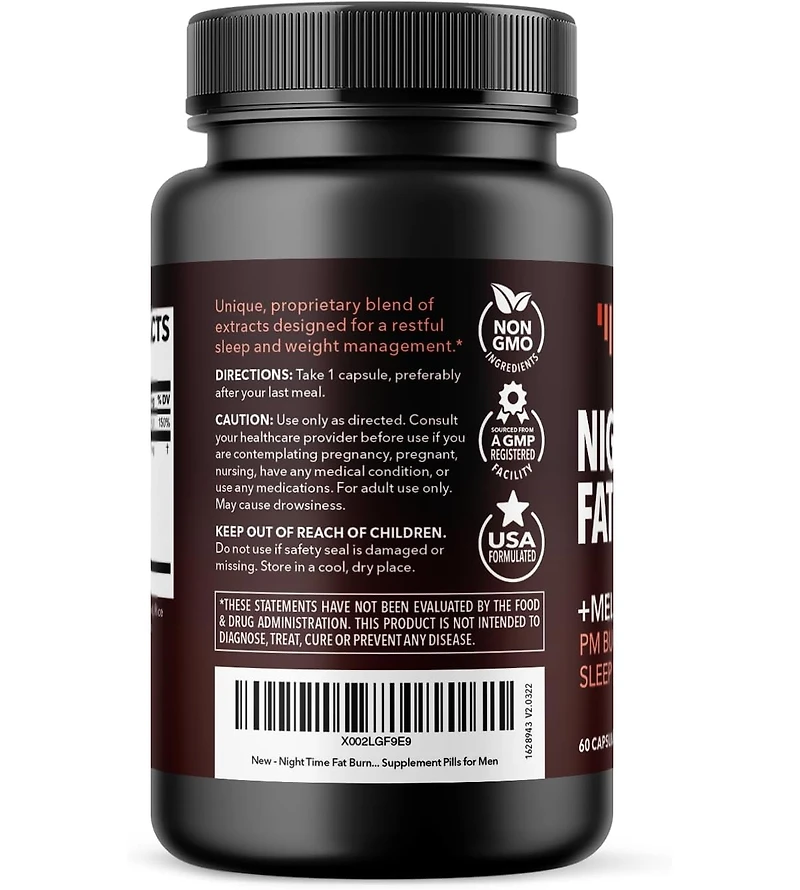 Night Time Fat Burner + Melatonin Capsules, Pm Burner and Night Suport, Havasu Nutrition, 60ct
