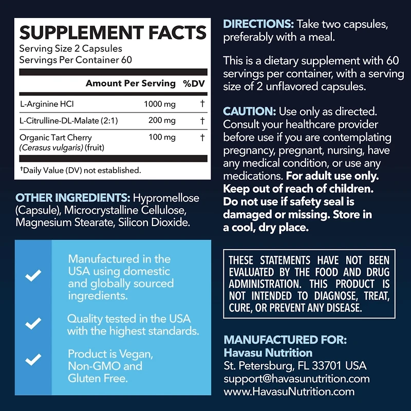 L-Arginine Capsules for Men's Stamina, Endurance & Performance, Havasu Nutrition