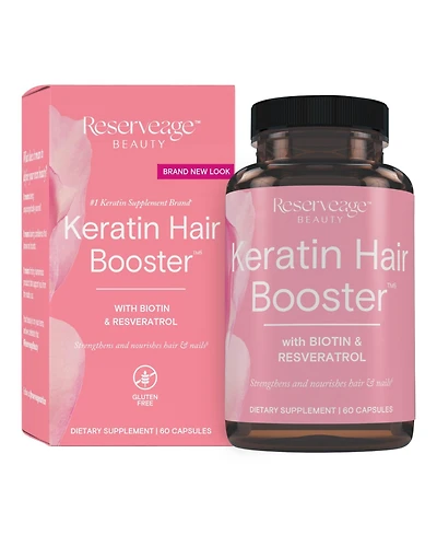 Reserveage, Keratin Hair Booster, Hair and Nails Supplement, Supports Healthy Thickness and Shine with Biotin, 60 Capsules (30 Servings)