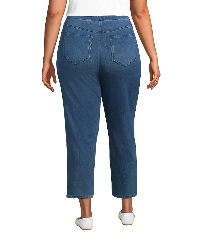Lands' End Plus Size Starfish High Rise Knit Denim Straight Crop Jeans