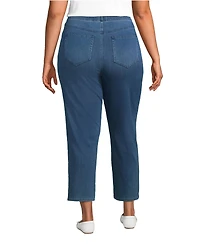 Lands' End Plus Size Starfish High Rise Knit Denim Straight Crop Jeans