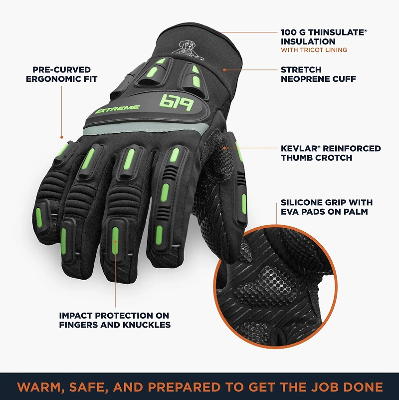 RefrigiWear Men's Insulated Extreme Freezer Gloves with Grip Palm & Impact Protection