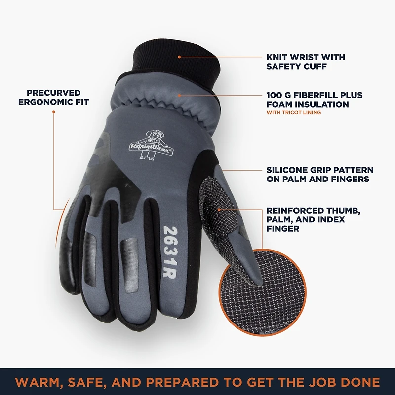 RefrigiWear Men's Insulated Lined Softshell Gloves with Silicone Grip