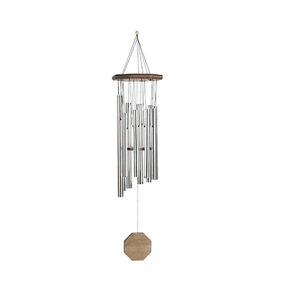 35" Long Traditional Silver Wood Round Top Wind Chime