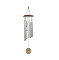 35" Long Traditional Silver Wood Round Top Wind Chime