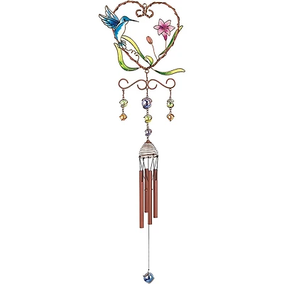 Fc Design 33" Long Blue Hummingbird with Flower Heart Shaped Wind Chime Home Decor Perfect Gift for House Warming, Holidays and Birthdays