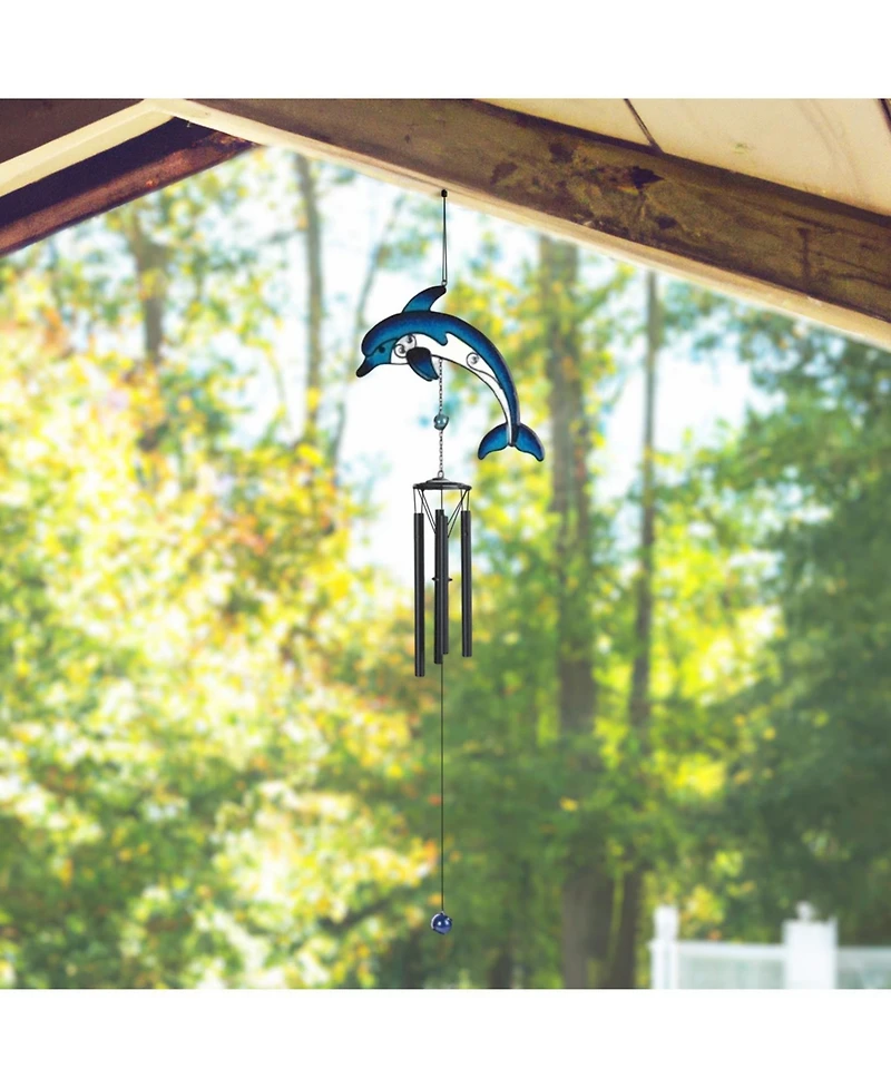 35" Long Black Gem Dolphin Wind Chime Marine Life