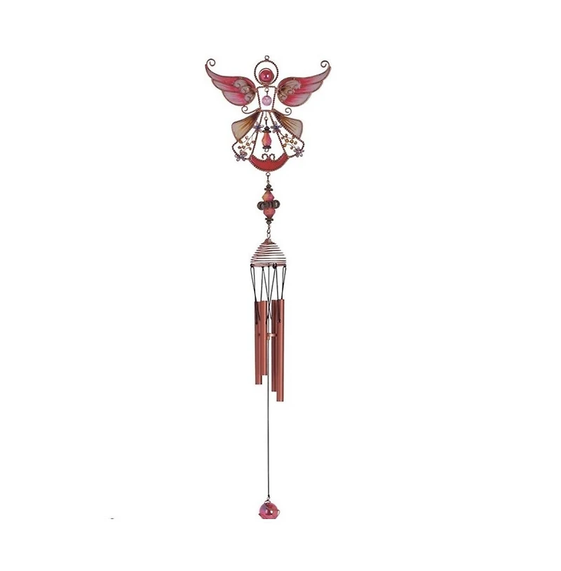 23" Long Red Angel Copper and Gem Wind Chime
