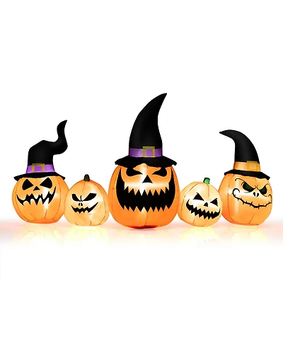 Costway 8 Ft Tall Inflatable Pumpkin Family Waterproof Halloween Yard Decoration w/Led Lights