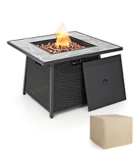 Costway 35'' Propane Gas Fire Pit Table Patio Pe Wicker Rattan w/ Lava Rocks