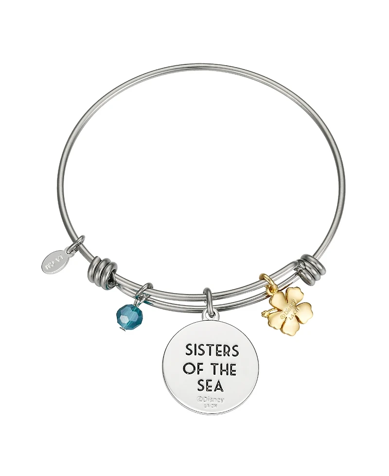 Disney Unwritten Coral and Orange Enamel Fower, Blue Crystal Bead and Multi Color Little Mermaid Bangle Bracelet