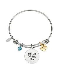 Disney Unwritten Coral and Orange Enamel Fower, Blue Crystal Bead and Multi Color Little Mermaid Bangle Bracelet
