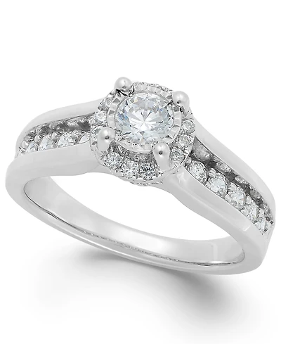 TruMiracle Diamond Channel Halo Engagement Ring (1 ct. t.w.) 14k White Gold