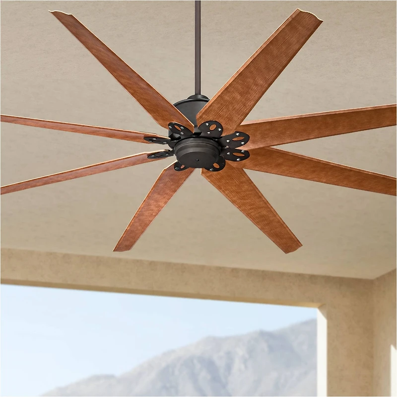 Casa Vieja 72" Predator Industrial Rustic Farmhouse Indoor Outdoor Ceiling Fan with Remote Control English Bronze Cherry Damp Rated for Patio Exterior