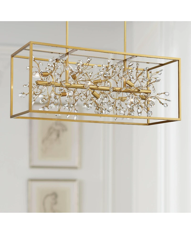 Possini Euro Design Carrine Gold Linear Island Pendant Chandelier 38.50" Wide Modern Clear Crystal Accents 8-Light Fixture for Dining Room House Foyer