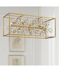 Possini Euro Design Carrine Gold Linear Island Pendant Chandelier 38.50" Wide Modern Clear Crystal Accents 8-Light Fixture for Dining Room House Foyer