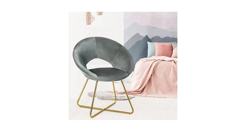 Modern Accent Velvet Dining Arm Chair with Golden Metal Legs and Soft Cushion