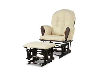 Wood Glider Chair and Ottoman Set with Padded Armrests Detachable Cushion