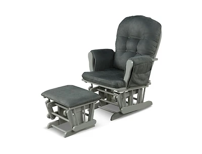 Wood Glider Chair and Ottoman Set with Padded Armrests Detachable Cushion