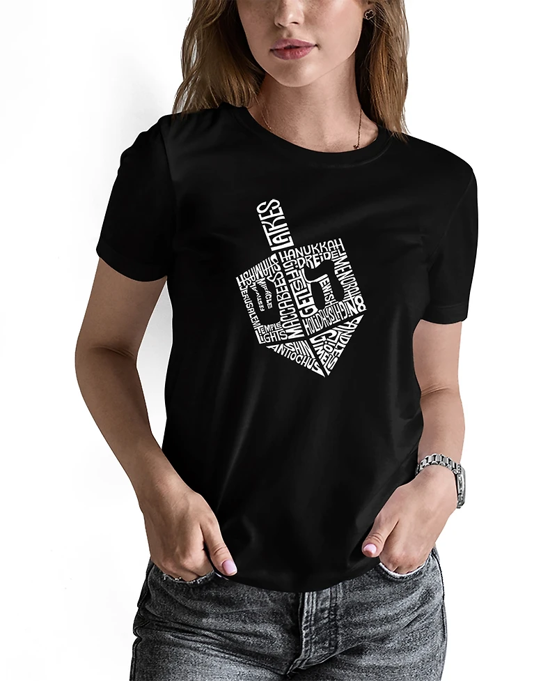 La Pop Art Women's Hanukkah Dreidel Word Short Sleeve T-shirt