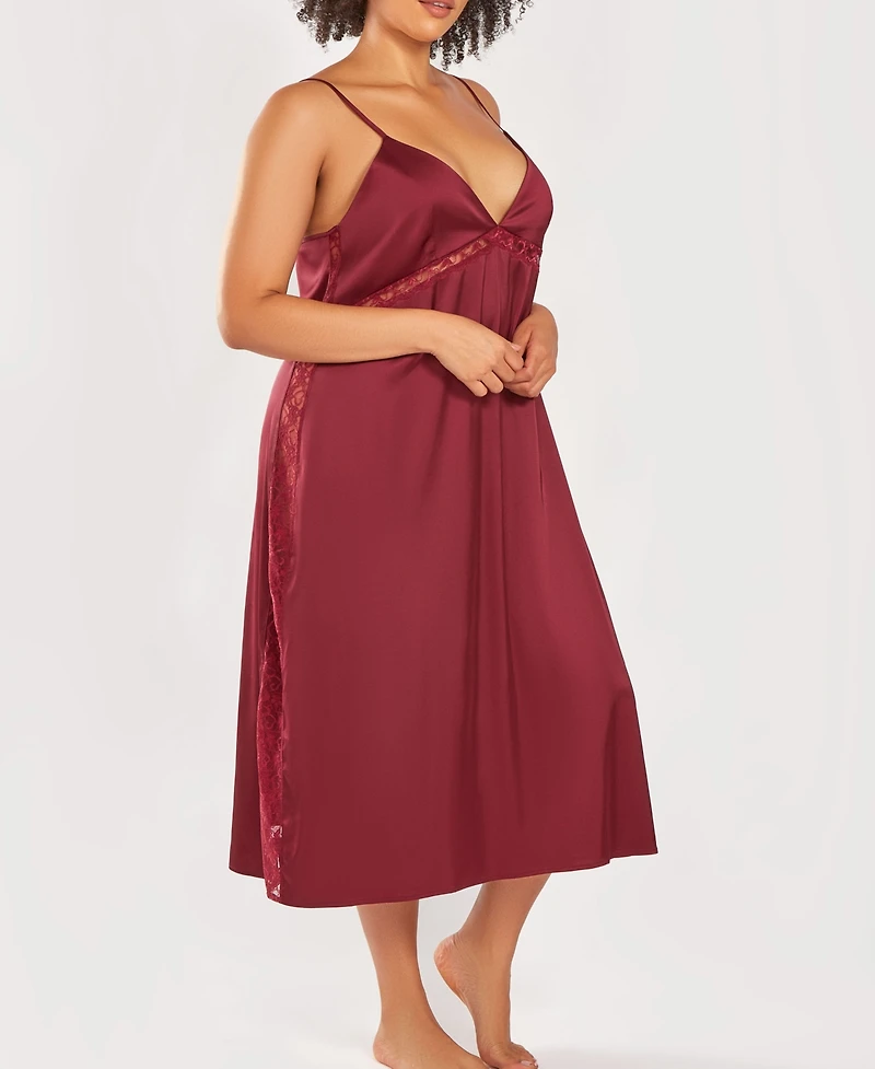iCollection Plus Silky Open Back Nightgown with Lace Trims