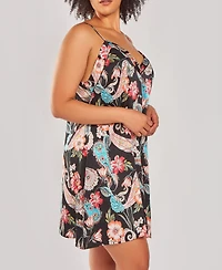 iCollection Plus Size Silky Soft Short Printed Chemise Nightgown
