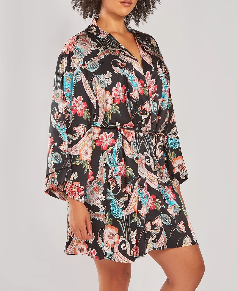 iCollection Plus Size Silky Soft Short Printed Robe