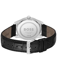 Hugo Boss Men's Principle Quartz Basic Calendar Black Leather Watch 41mm