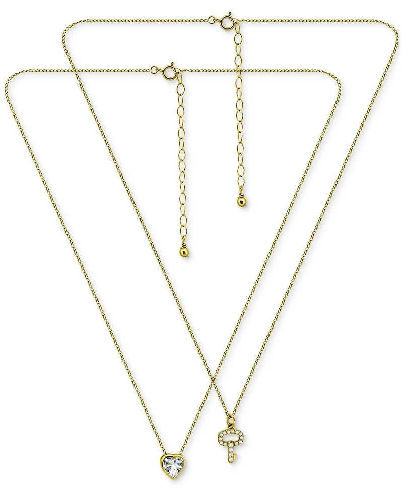 Giani Bernini 2-Pc. Set Cubic Zirconia Pave Key & Solitaire Heart Pendant Necklaces, Created for Macy's