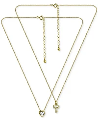 Giani Bernini 2-Pc. Set Cubic Zirconia Pave Key & Solitaire Heart Pendant Necklaces, Created for Macy's