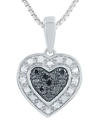 Black & White Diamond Heart Drop 18" Pendant Necklace (1/6 ct. t.w.) in Sterling Silver